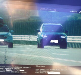 Управление на автомобил с повече от двойно превишение на максимално разрешената скорост е заснето на автомагистрала „Европа“